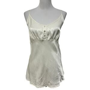 Bella Notte Linens Satin Cami Tank Top Ivory Spaghetti Adjustable Straps Sz L